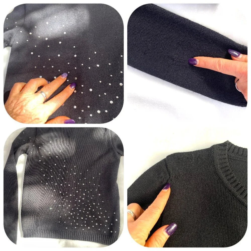 Auc Moschno Rhinestones embellished Lana Wool Black cardigan S - Picture 14 of 14